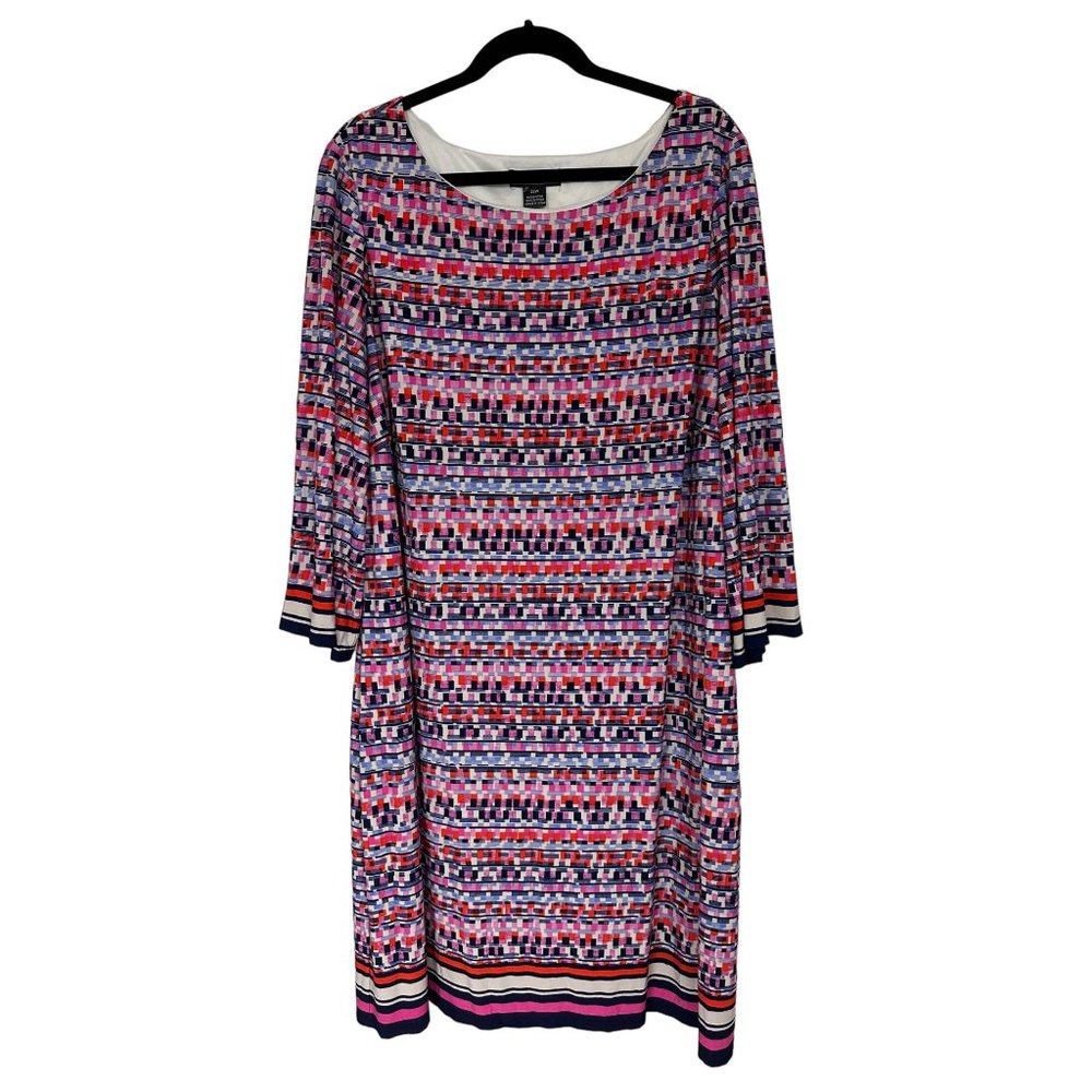 Jessica Howard Multicolor Patterned Shift Dress in Pink, Blue, White